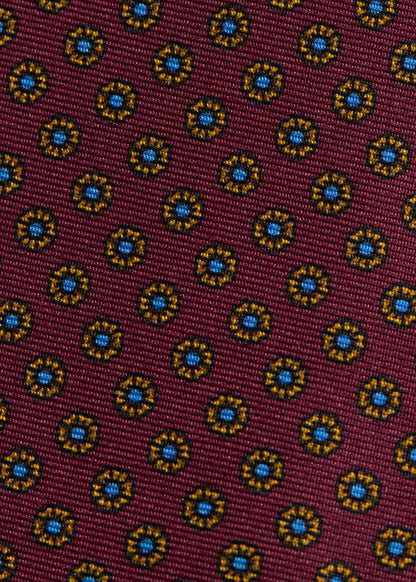 Micro Medallion Printed Silk Tie Burgundy - Paul Stuart
