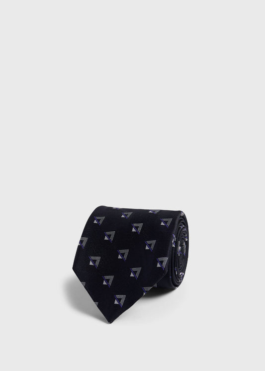 Woven Silk Triangle Deco Tie Black - Paul Stuart