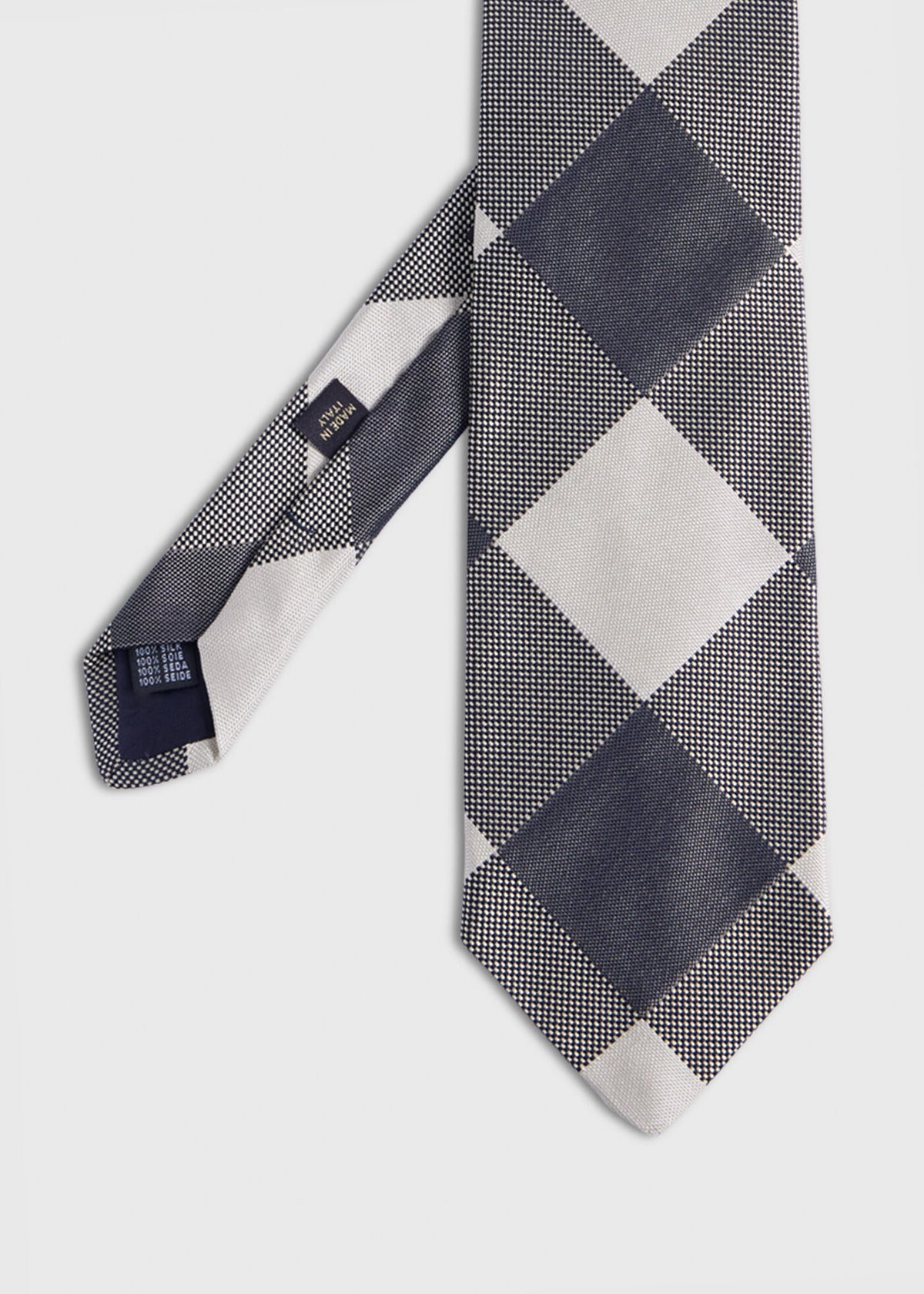 Woven Silk Oversized Check Tie Charcoal - Paul Stuart