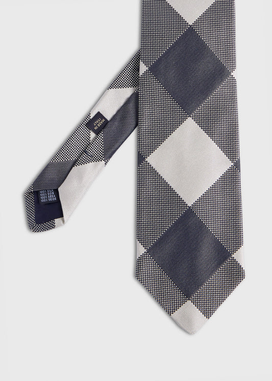 Woven Silk Oversized Check Tie Charcoal - Paul Stuart