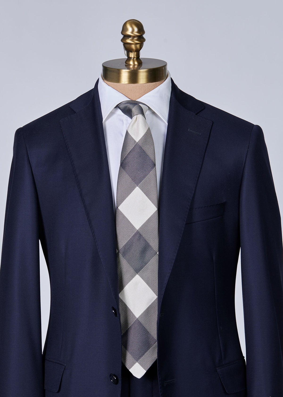 Woven Silk Oversized Check Tie Charcoal - Paul Stuart