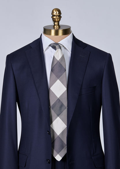 Woven Silk Oversized Check Tie Charcoal - Paul Stuart