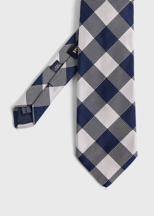 Woven Check Tie Blue - Paul Stuart