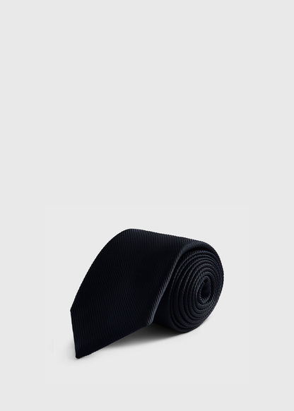Solid Mogador Silk & Cotton Tie Black - Paul Stuart