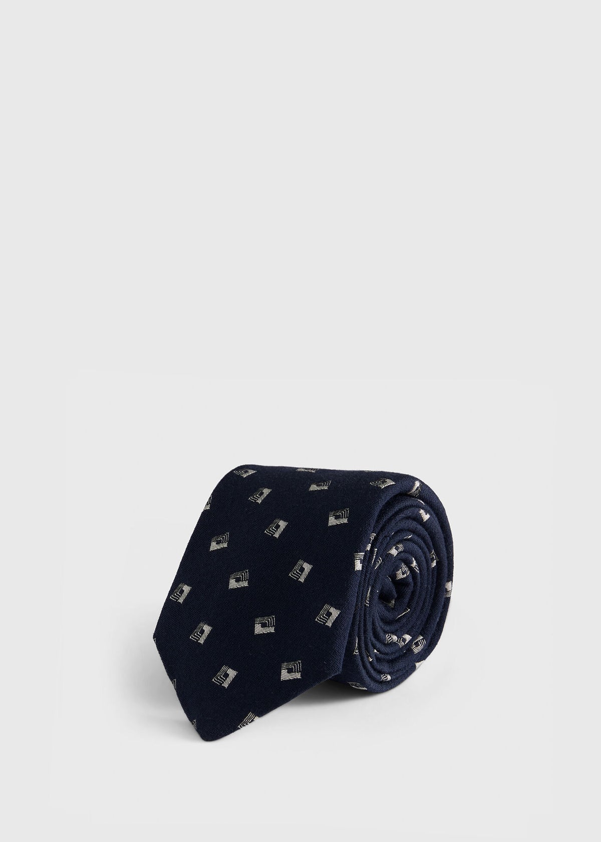 Deco Square Woven Silk Tie Navy/Silver - Paul Stuart