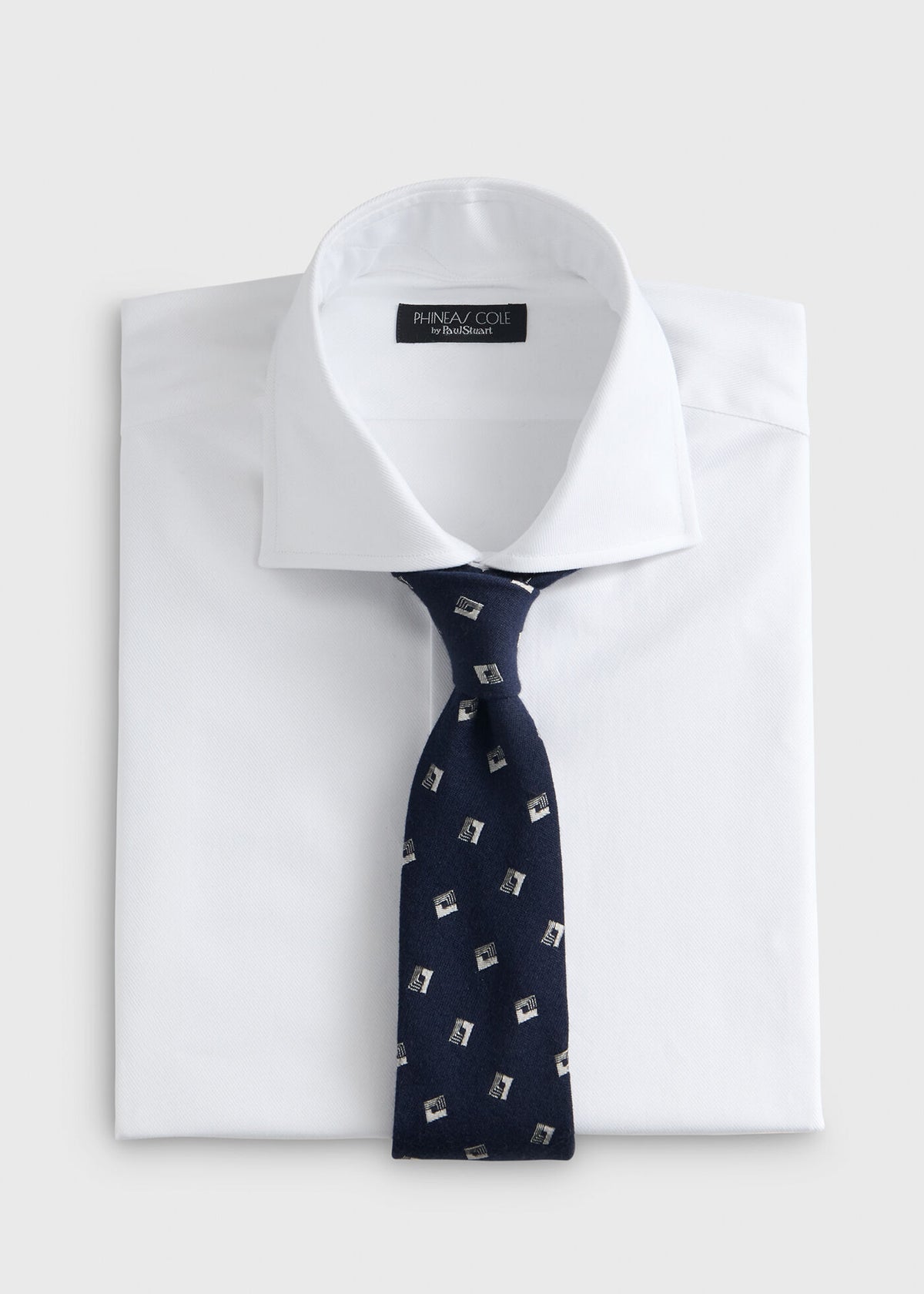 Deco Square Woven Silk Tie Navy/Silver - Paul Stuart