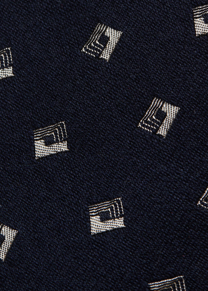 Deco Square Woven Silk Tie Navy/Silver - Paul Stuart