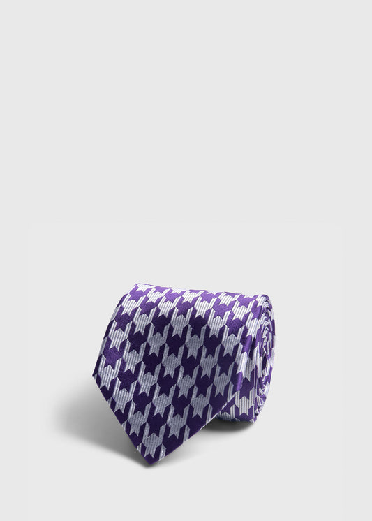 Woven Silk Houndstooth Tie Navy - Paul Stuart