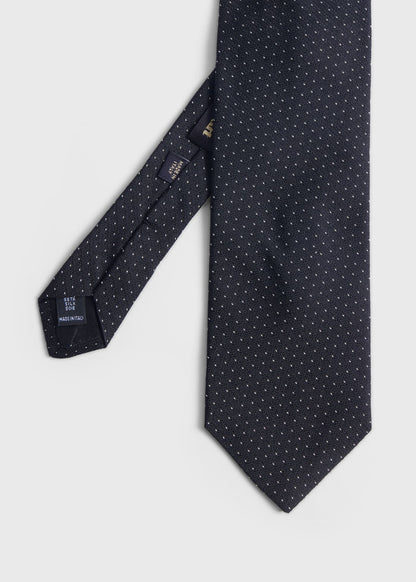 Woven Silk Micro Pattern Tie Black - Paul Stuart