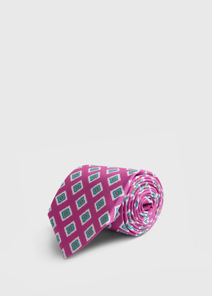 Medallion Print Habotai Silk Tie Fuschia - Paul Stuart