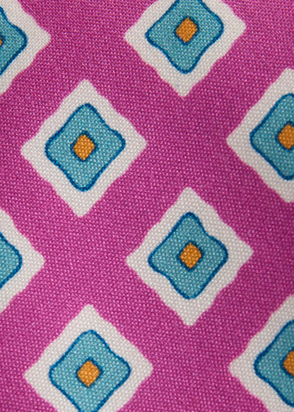 Medallion Print Habotai Silk Tie Fuschia - Paul Stuart