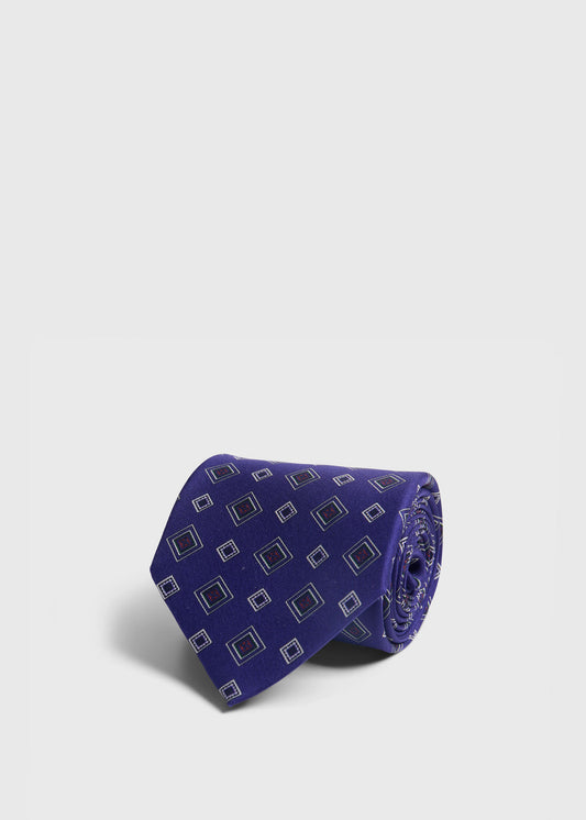 Printed Silk Square Medallion Tie Purple - Paul Stuart