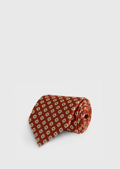 Silk Geometric Floral Tie Gold, unselectable - Paul Stuart