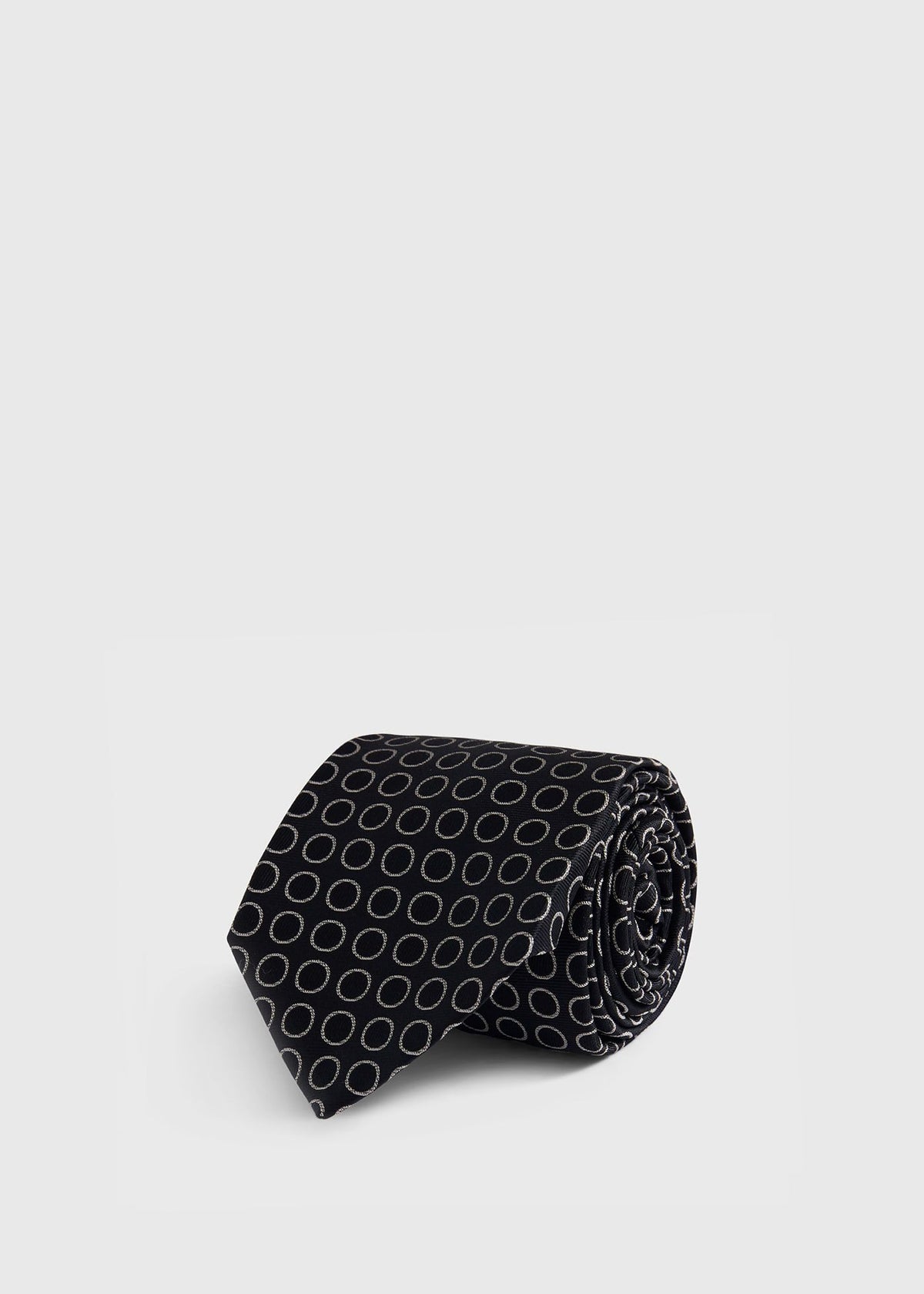 Woven Silk Circles Tie Black - Paul Stuart