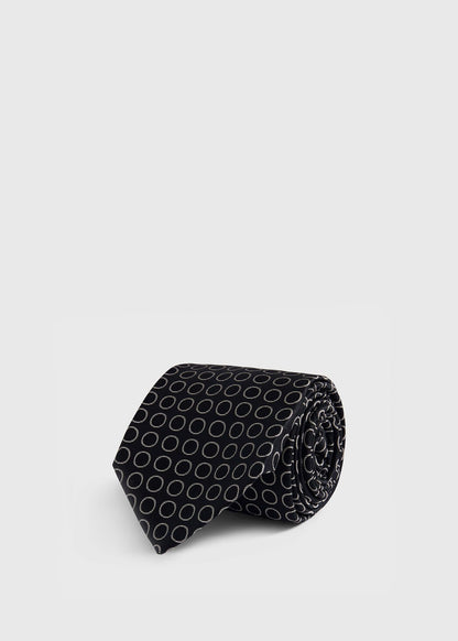 Woven Silk Circles Tie Black - Paul Stuart
