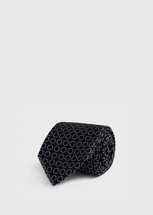 Woven Silk Circles Tie Black - Paul Stuart