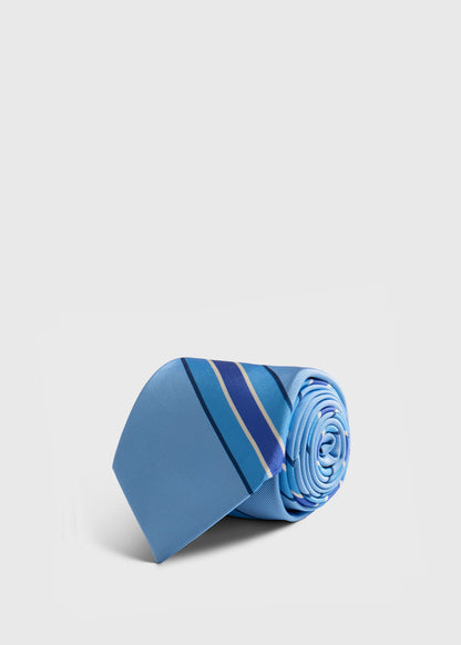 Silk Deco Stripe Tie Light Blue - Paul Stuart