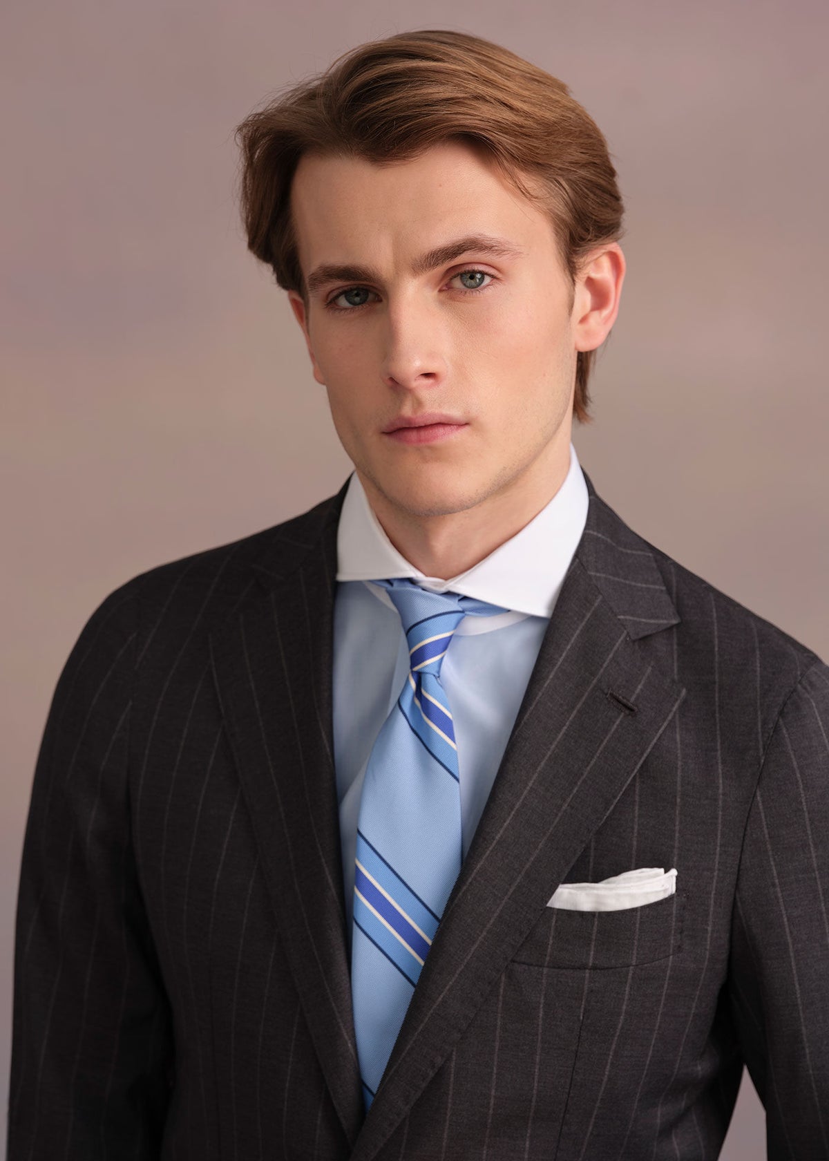 Silk Deco Stripe Tie Light Blue - Paul Stuart