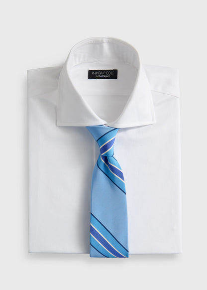 Silk Deco Stripe Tie Light Blue - Paul Stuart
