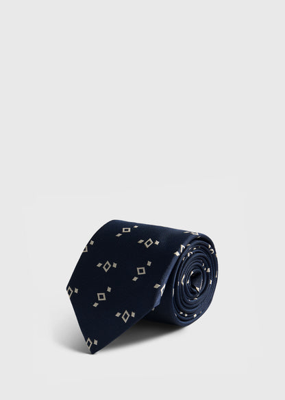 Silk Diamond Print Tie Navy - Paul Stuart