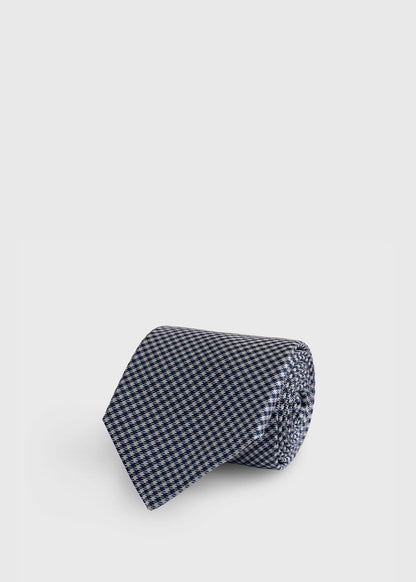 Woven Silk Houndstooth Tie Black - Paul Stuart