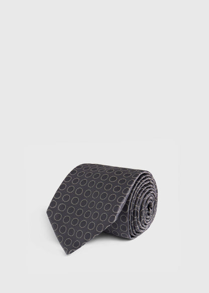 Woven Silk Circles Tie Black - Paul Stuart