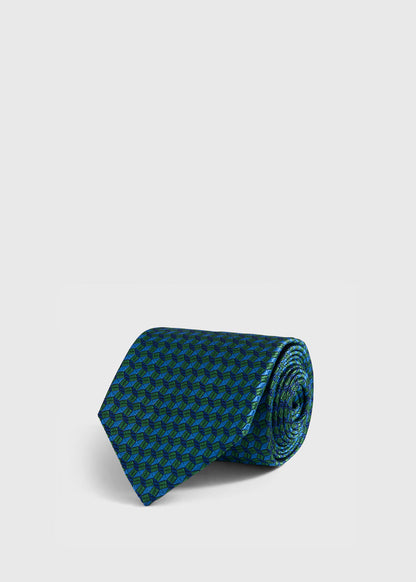Silk Geometric Interlock Tie Green - Paul Stuart