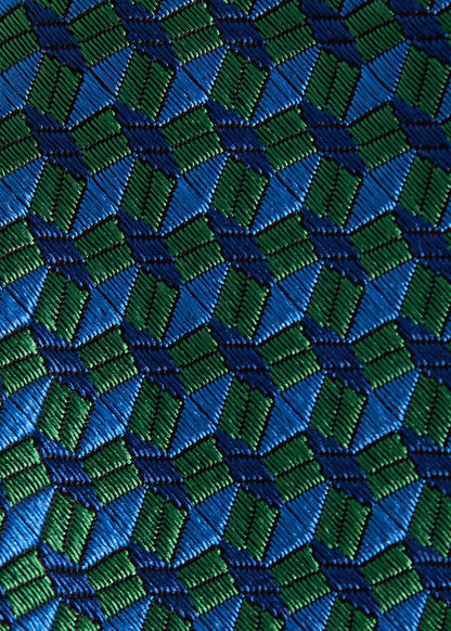 Silk Geometric Interlock Tie Green - Paul Stuart