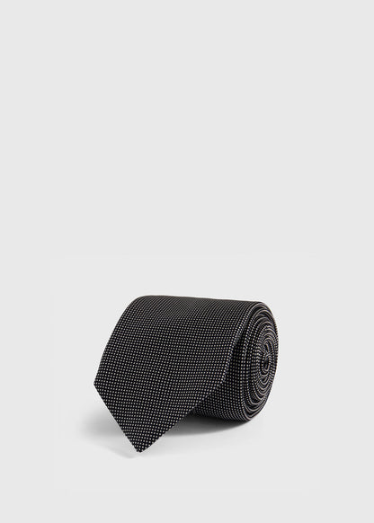 Woven Silk Micro Dot Tie Black - Paul Stuart