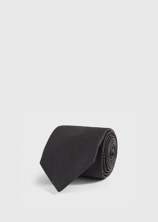 Woven Silk Micro Dot Tie Black - Paul Stuart
