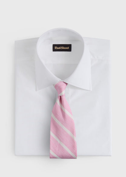 Linen & Cotton Stripe Tie Blue - Paul Stuart