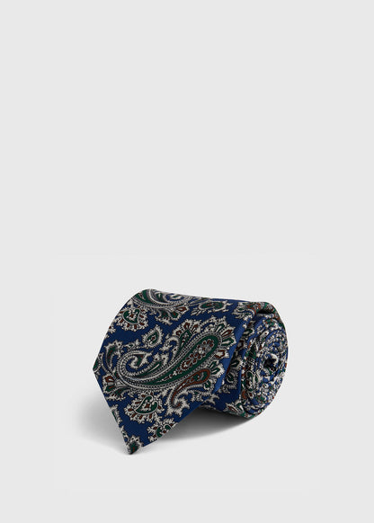 Silk Ornamental Paisley Tie Blue - Paul Stuart