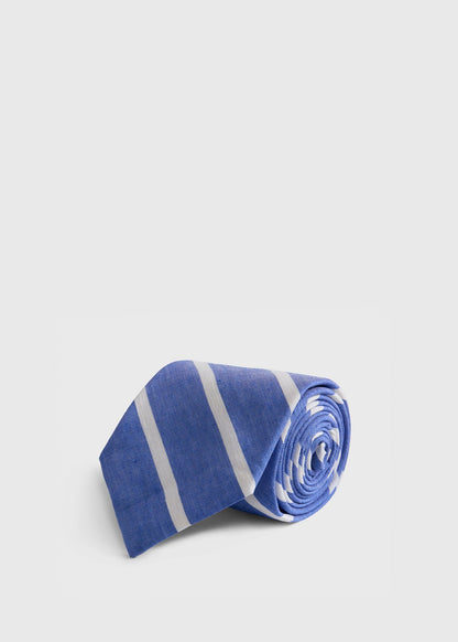 Linen & Cotton Stripe Tie Blue - Paul Stuart