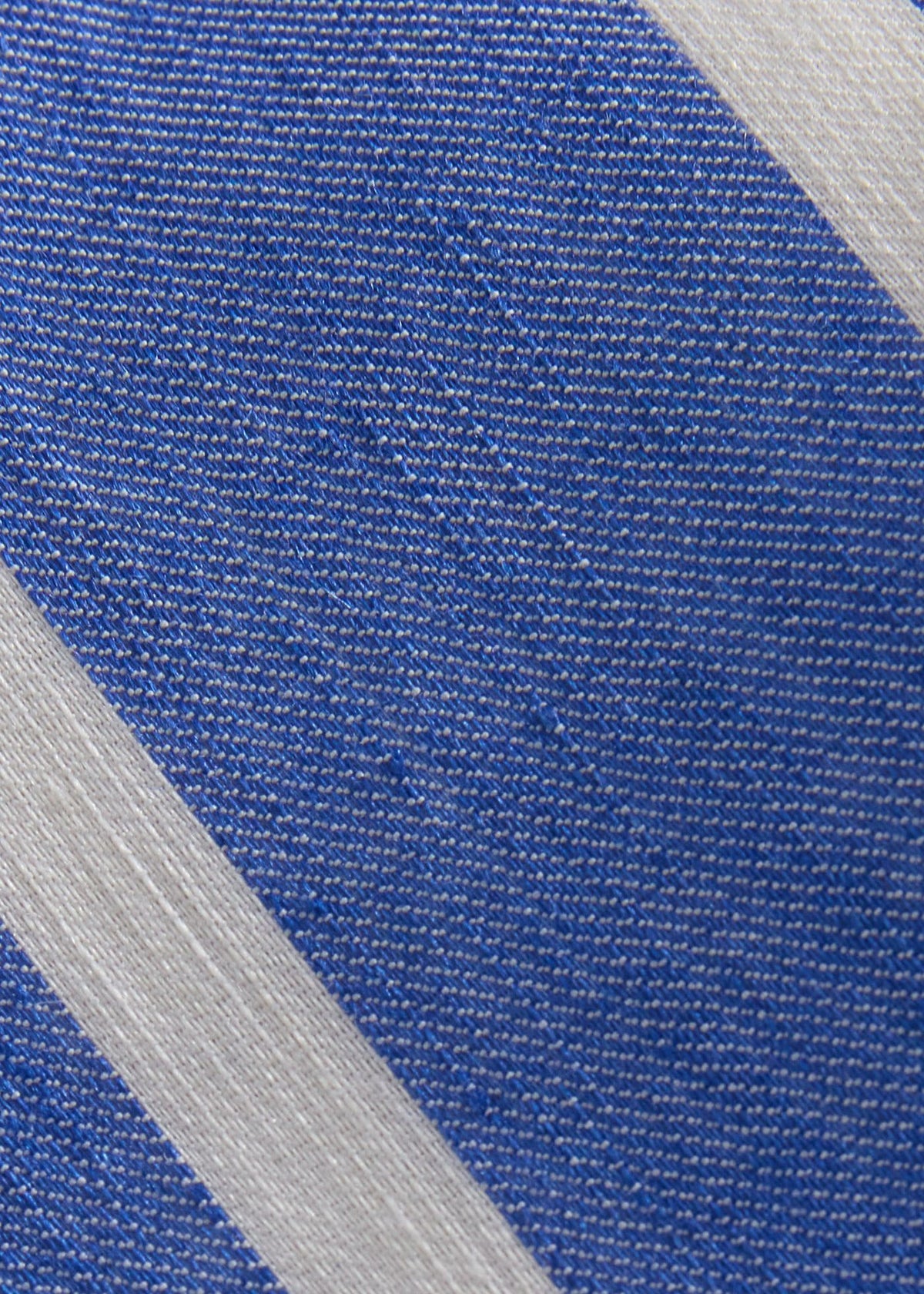 Linen & Cotton Stripe Tie Blue - Paul Stuart