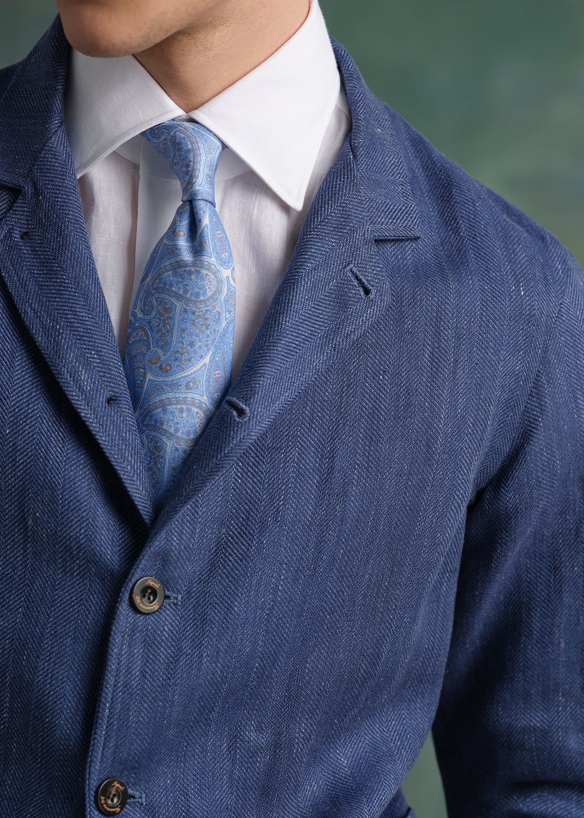 Silk Tonal Paisley Print Tie Blue - Paul Stuart