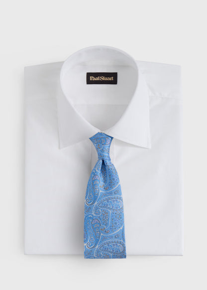 Silk Tonal Paisley Print Tie Blue - Paul Stuart