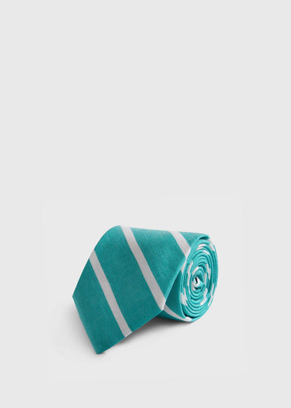 Linen & Cotton Stripe Tie Blue - Paul Stuart