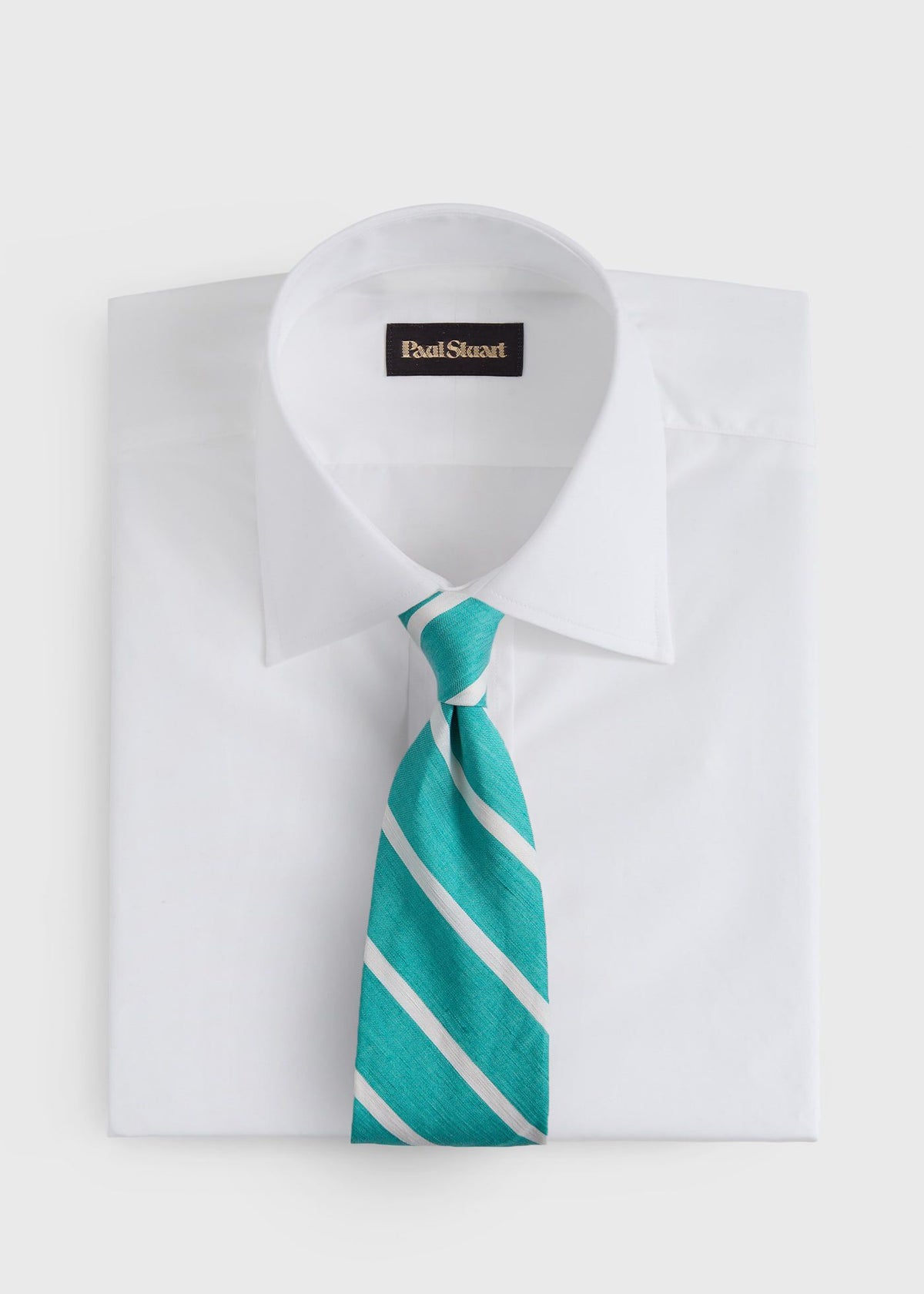 Linen & Cotton Stripe Tie Blue - Paul Stuart