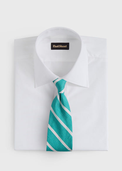 Linen & Cotton Stripe Tie Blue - Paul Stuart