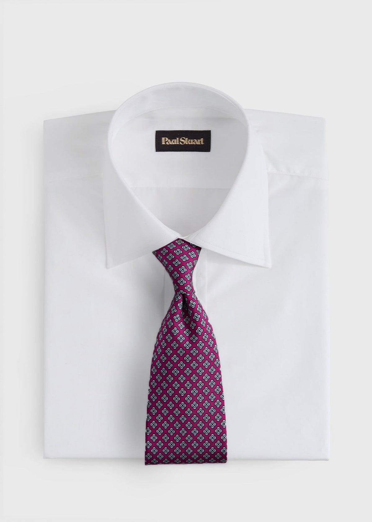 Geometric Clover Silk Tie Magenta - Paul Stuart