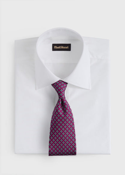 Geometric Clover Silk Tie Magenta - Paul Stuart
