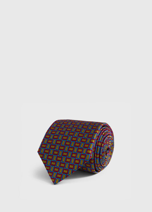 Silk Diamond Trellis Motif Tie Purple/Green - Paul Stuart