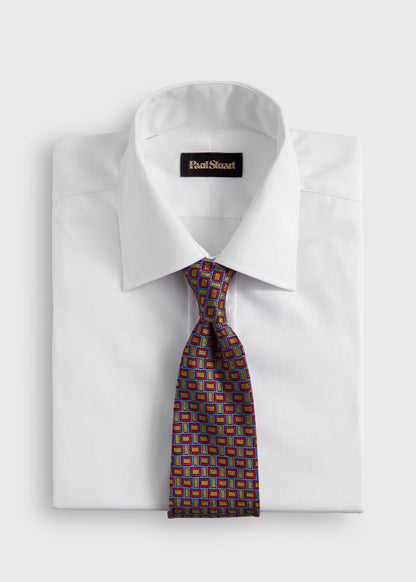 Silk Diamond Trellis Motif Tie Purple/Green - Paul Stuart