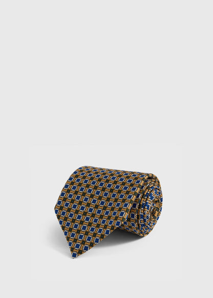 Silk Geometric Floral Medallion Tie Gold - Paul Stuart