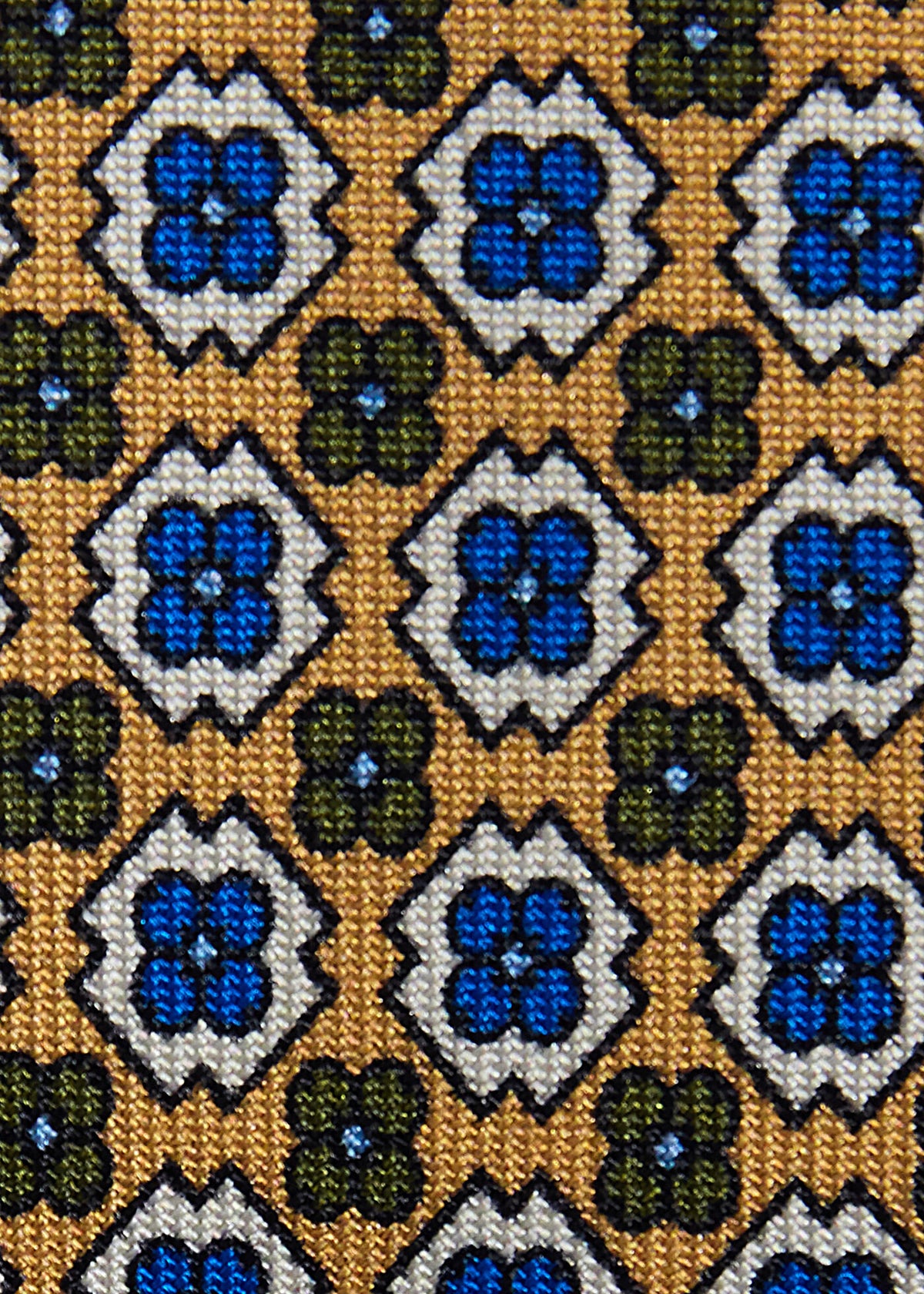 Silk Geometric Floral Medallion Tie Gold - Paul Stuart