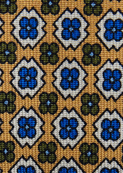 Silk Geometric Floral Medallion Tie Gold - Paul Stuart