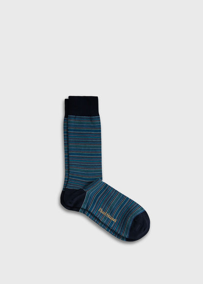 Multicolor Stripe Sock Blue - Paul Stuart