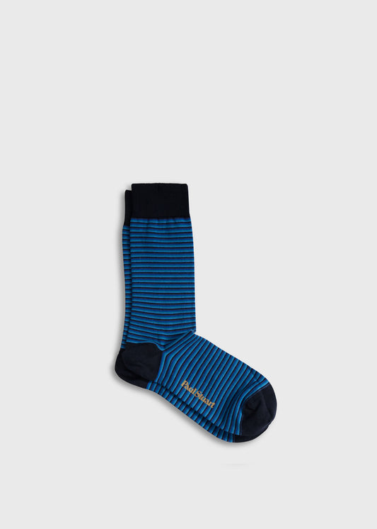 Two-Tone Classic Stripe Sock Blue - Paul Stuart