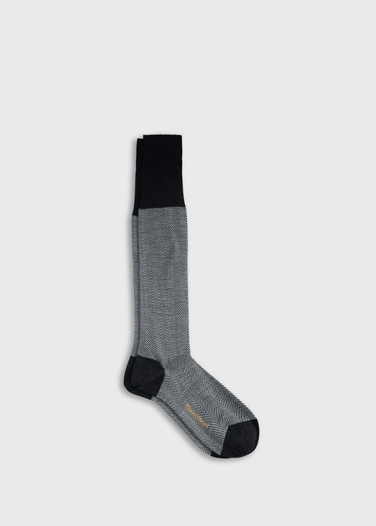 All Year Wool Herringbone Sock Black/Grey - Paul Stuart