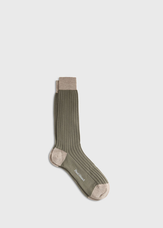 Wool Ribbed Sock with Contrast Trim Grey, unselectable - Paul Stuart
